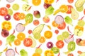 Seamless pattern of fresh juicy vegetables and fruits useful for health isolated on white Royalty Free Stock Photo