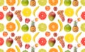 Seamless pattern of fresh juicy vegetables and fruits useful for health isolated on white Royalty Free Stock Photo