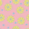 Seamless pattern with fresh lemons on pink background Royalty Free Stock Photo