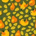 Seamless pattern with fresh orange pears. Harvesting background