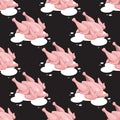 Seamless pattern of fresh raw chicken on a black background. Vector image Royalty Free Stock Photo