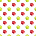 Seamless pattern fresh red and green apples on white background isolated, bright shiny apple repeating ornament, fruits backdrop Royalty Free Stock Photo