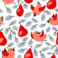 Seamless pattern with fresh red pears. Harvesting background wit