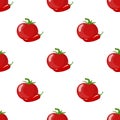 Seamless pattern with fresh red tomato and chilli pepper isolated on white background. Organic food. Cartoon style. Vector Royalty Free Stock Photo