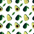 Seamless pattern with fresh ripe avocado vegetable on white background. Watercolor marker hand drawn illustration in realistic.