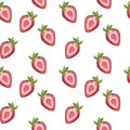 Seamless pattern fresh ripe red strawberry with a green leaf. Botanical painting. Hand drawn illustration isolated on Royalty Free Stock Photo