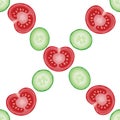 Seamless pattern with fresh sliced cucumbers and tomatoes