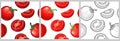 Seamless pattern fresh whole, half and slice tomato. Isolated on the white background Royalty Free Stock Photo