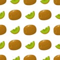 Seamless pattern with fresh whole and slice kiwi fruit on white background. Summer fruits for healthy lifestyle. Organic fruit.