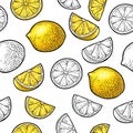 Seamless pattern fresh whole and slice lemon. Isolated on white