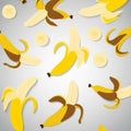 Seamless Pattern of Fresh Yellow Bananas and Slices on Gray Background Royalty Free Stock Photo