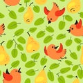 Seamless pattern with fresh yellow pears. Harvesting background