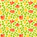 Seamless pattern with fresh yellow pears. Harvesting background