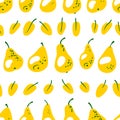 Seamless pattern with fresh yellow pears. Harvesting background