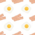 Seamless pattern with fried bacons and eggs Royalty Free Stock Photo