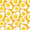 Seamless pattern of fried eggs on a bright orange background. Hand drawn vector illustration of eggs. Healthy Breakfast in the Royalty Free Stock Photo