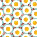 Seamless pattern with fried eggs and delicious bacon