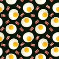 Seamless pattern with fried eggs and delicious bacon