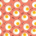 Seamless pattern with fried eggs and delicious bacon