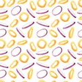 Seamless pattern fried onion rings tasty snacks for beer fast food vector illustration on white background