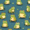 Seamless pattern with frogs and clover. Vector illustration