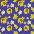 Seamless pattern with frogs and water lilies Royalty Free Stock Photo