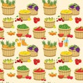 Seamless pattern of fruit baskets.