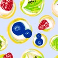 Seamless pattern of fruit cakes on a blue background vector