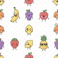 Seamless pattern of fruit characters showing different emotions like happy, sad, surprised, and sleepy Royalty Free Stock Photo