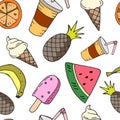 Seamless pattern with fruit, ice cream and drink Royalty Free Stock Photo