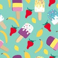 Seamless pattern with fruit juicy ice cream. Frozen yogurt..