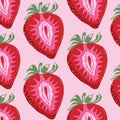 Seamless pattern with Fruit strawberry with outlines female labia. Royalty Free Stock Photo