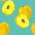 Seamless pattern with fruit. Vector drawing of yellow cherry plum. Royalty Free Stock Photo