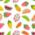 Seamless pattern of fruit and vegetable shaped gummy candy Royalty Free Stock Photo