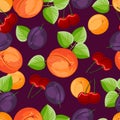 Seamless pattern. Fruits and berries on lilac background.