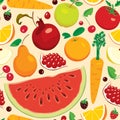 Seamless pattern with fruits, berries and vegetables