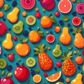 Seamless pattern with fruits on blue background Royalty Free Stock Photo