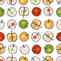 Seamless pattern with fruits for the kitchen. Red, yellow and green apples. Food. Royalty Free Stock Photo
