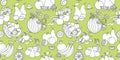 Seamless pattern with fruits, linear drawing, contours of fruit sets. Summer bright pattern. Vector sketch hand drawing