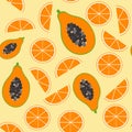Seamless pattern fruits mango and oranges in cartoon style. Pattern for textiles.