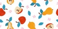 Seamless pattern with fruits. Red apples and yellow pears. On a white backgroun Royalty Free Stock Photo