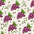 Seamless pattern fruits, red grapes with leaves, abstract background on a summer theme. For paper, cover, fabric, gift wrapping, w Royalty Free Stock Photo