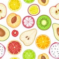 Seamless Pattern Fruits. Slice Apple, Kiwi, Lemon, Orange, Mango, Avocado