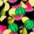 Seamless pattern of Fruits stickers.