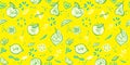 Seamless pattern with fruits, vibrant yellow background