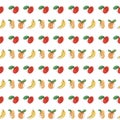 Seamless pattern with fruits on a white background in the style of line art, doodle. Lines and abstract spots, leaves Royalty Free Stock Photo