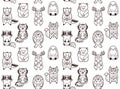 Seamless pattern with funny animals in cartoon. Vector illustration