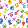 Seamless pattern with funny bacteria Royalty Free Stock Photo