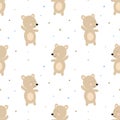 Seamless pattern of funny bears on a background of blue dots. Vector image for boy. Illustration for holiday, baby shower, birthda Royalty Free Stock Photo