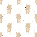 Seamless pattern of funny bears on a background of pink dots. Vector image for girl. Illustration for holiday, baby shower, birthd Royalty Free Stock Photo